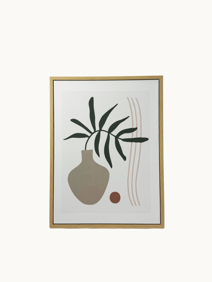 CUADRO DECORATIVO EN LIENZO - JARRÓN CON HOJAS TROPICALES ABSTRACTO 30X40 CM