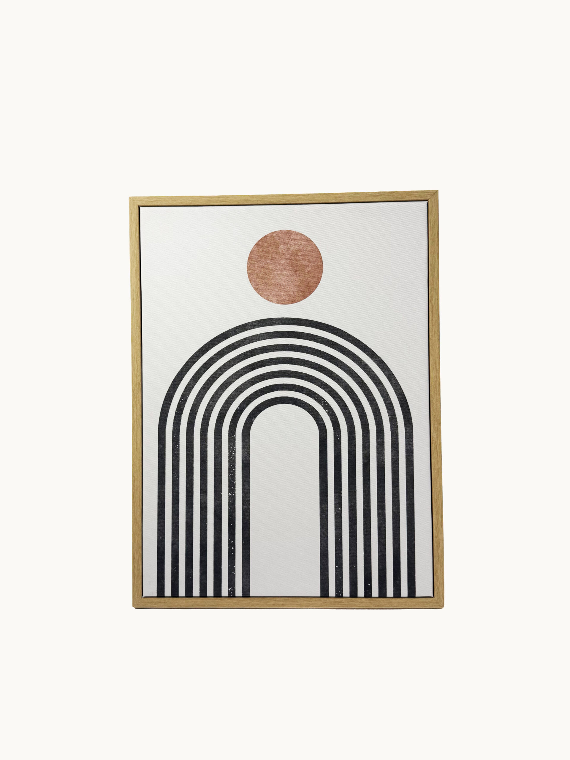 CUADRO DECORATIVO EN LIENZO - ARCO GEOMÉTRICO NEGRO Y SOL RÚSTICO 30X40 CM