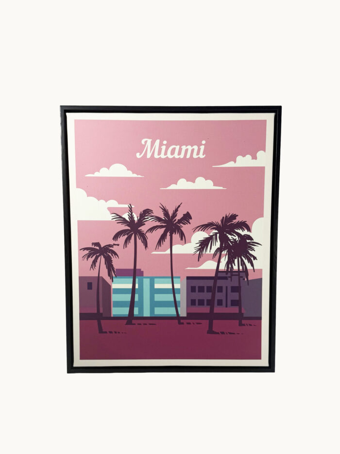 CUADRO DECORATIVO EN LIENZO - MIAMI BEACH Y PALMERAS PINK 40X50 CM