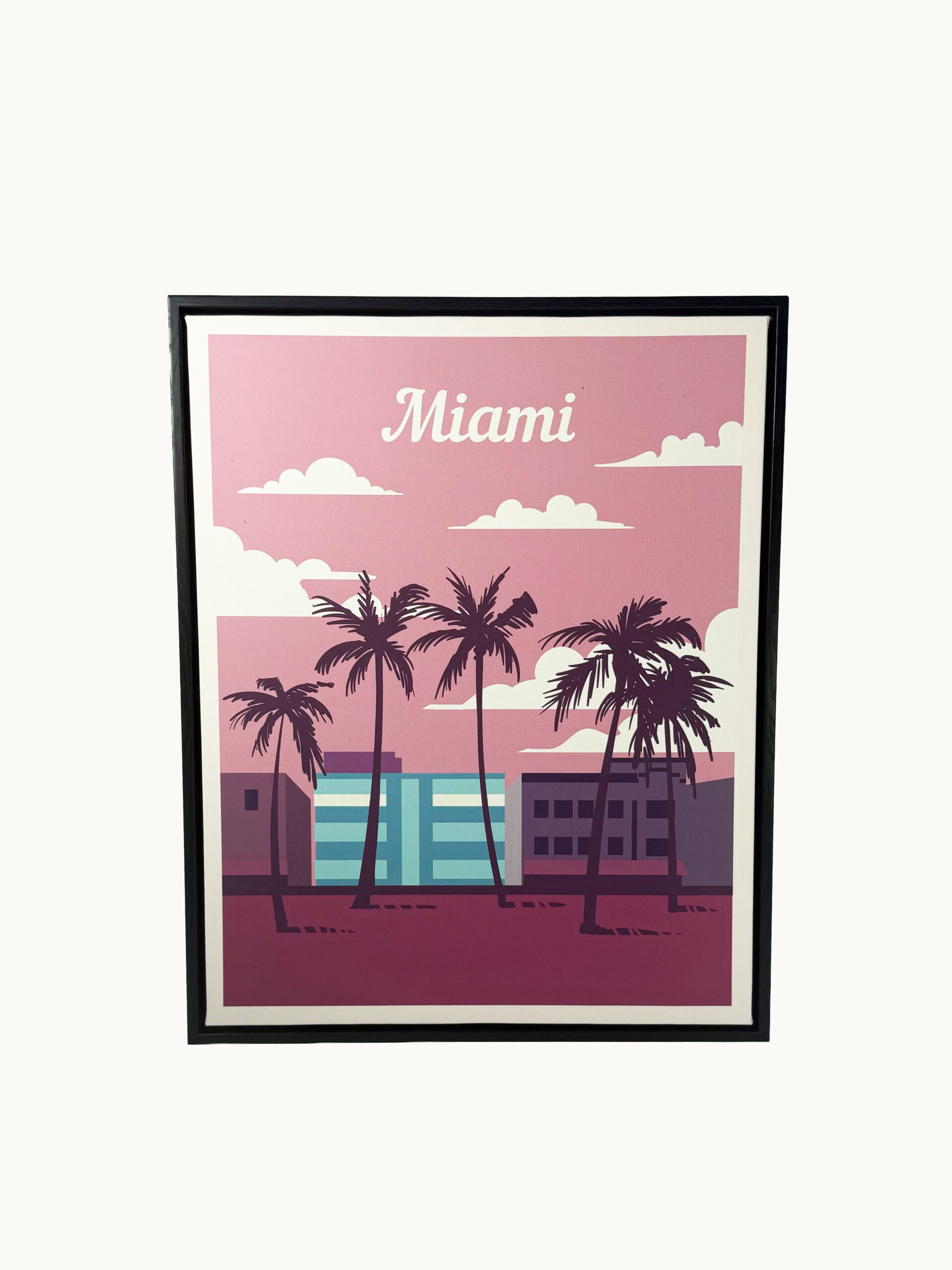 CUADRO DECORATIVO EN LIENZO - MIAMI BEACH Y PALMERAS PINK 40X50 CM