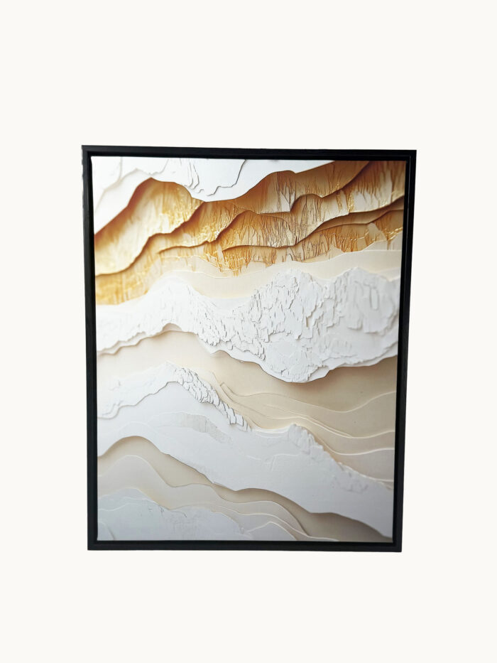 CUADRO DECORATIVO EN LIENZO - ONDAS EN RELIEVE BLANCO Y DORADO 40X50 CM