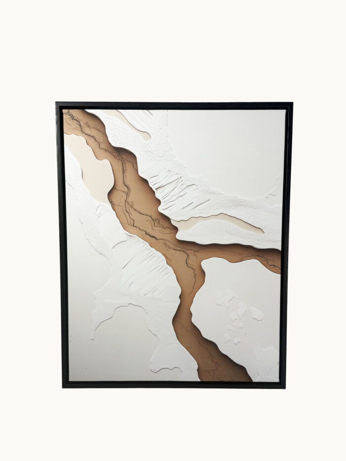 CUADRO DECORATIVO EN LIENZO GRIETA ORGÁNICA BLANCO Y CAFÉ 40X50 CM