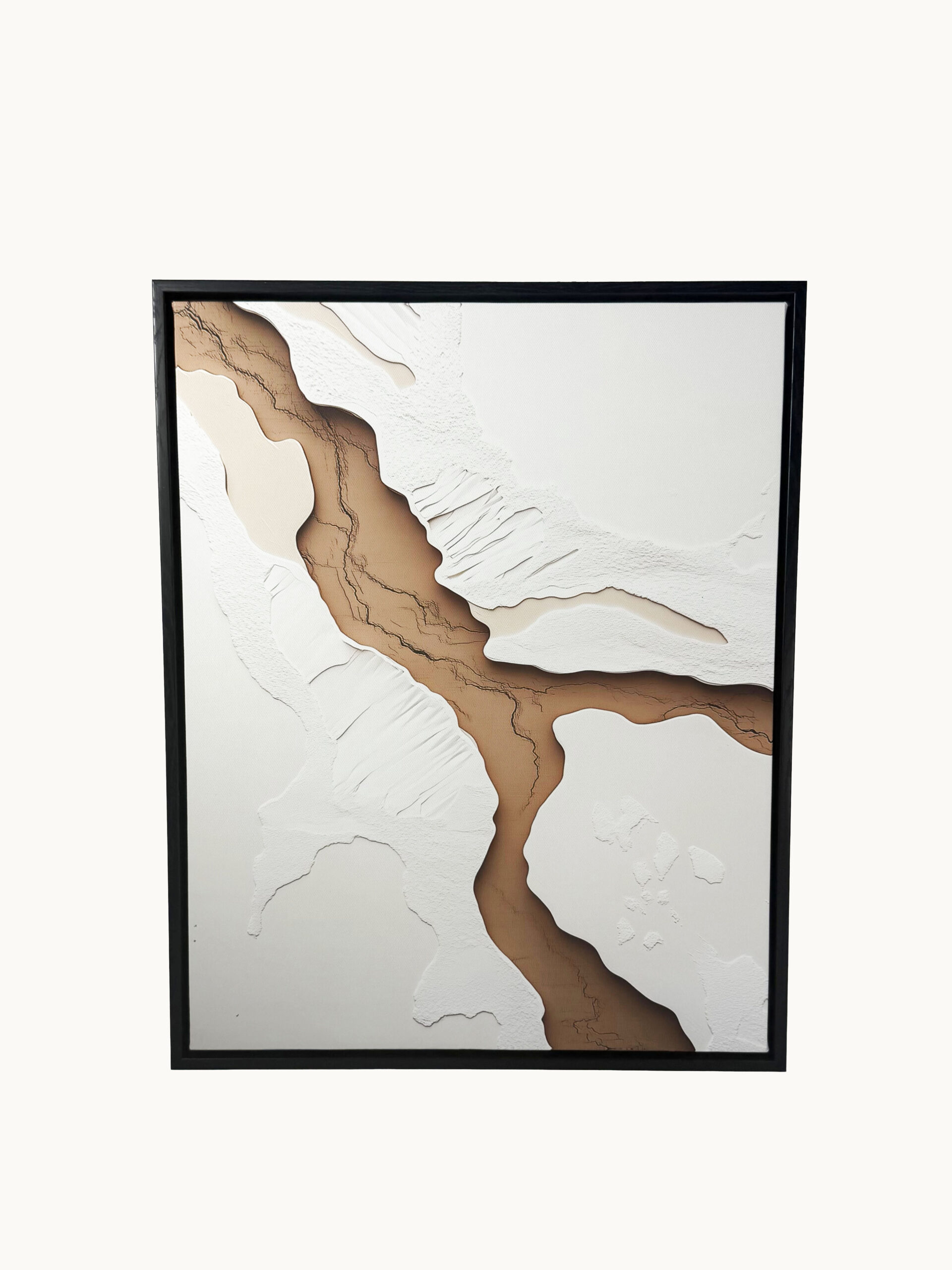 CUADRO DECORATIVO EN LIENZO GRIETA ORGÁNICA BLANCO Y CAFÉ 40X50 CM