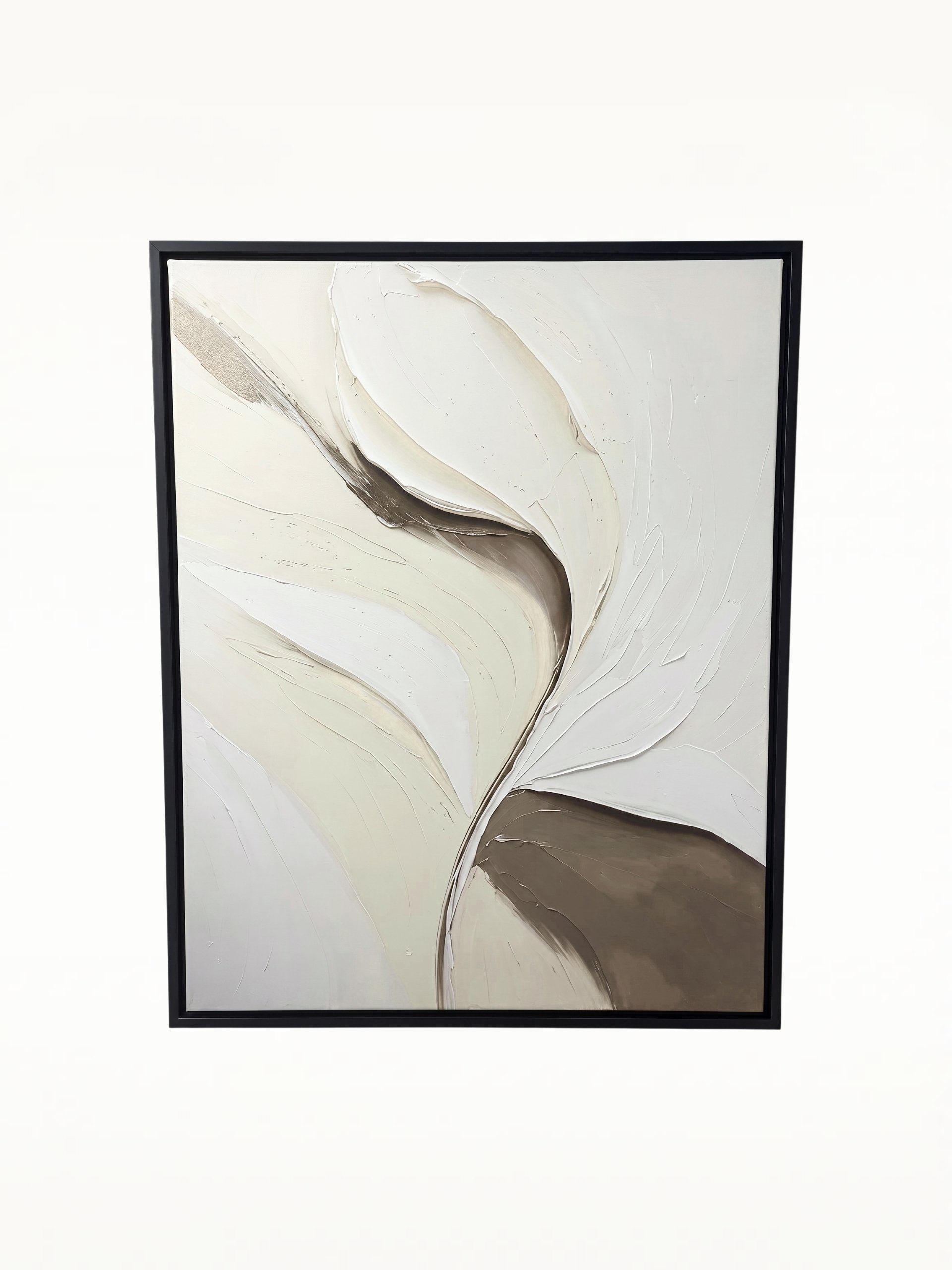 CUADRO DECORATIVO ABSTRACTO EN LIENZO - CURVAS SUAVES CREMA Y CAFÉ 40X50 CM