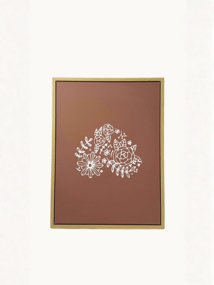 CUADRO DECORATIVO EN LIENZO - ILUSTRACIÓN DE FLORES BLANCAS TERRACOTA 30X40 CM