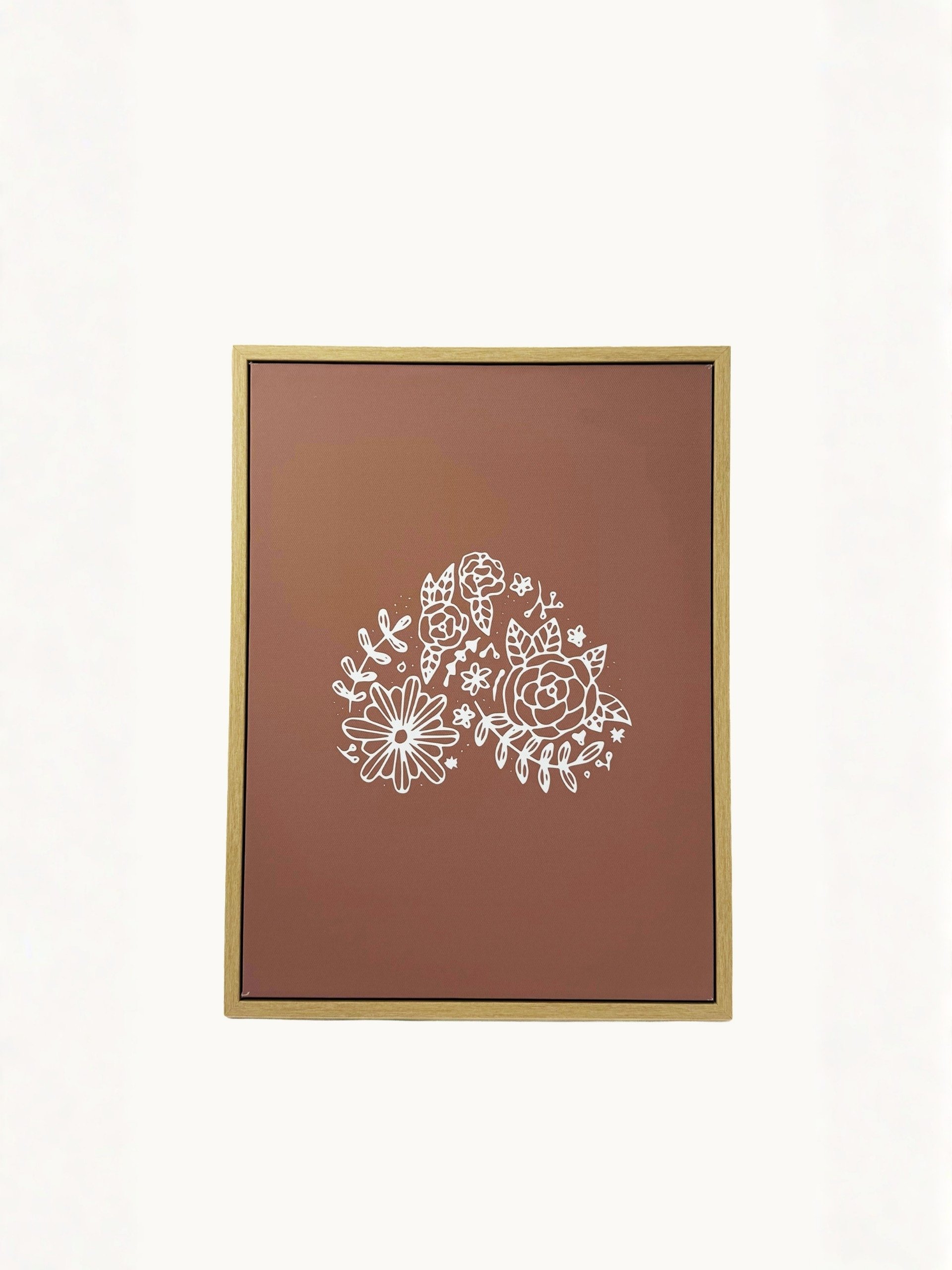 CUADRO DECORATIVO EN LIENZO - ILUSTRACIÓN DE FLORES BLANCAS TERRACOTA 30X40 CM