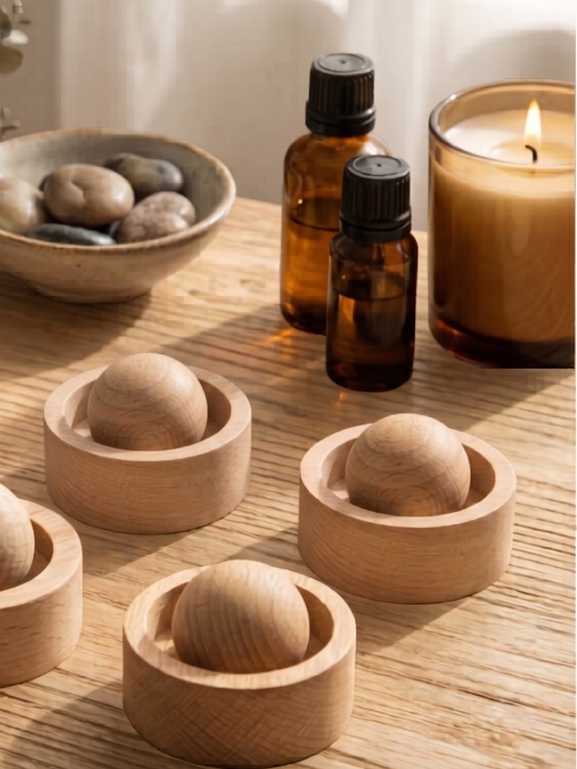 DIFUSOR DE AROMA DE MADERA PARA AROMATERAPIA - MADERA CLARA REDONDO
