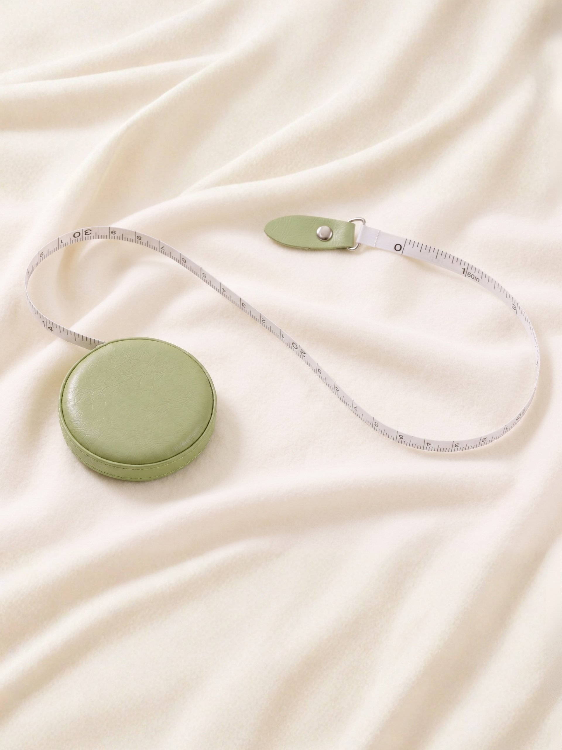 MINI CINTA MÉTRICA RETRÁCTIL PORTÁTIL CON ACABADO DE CUERO SINTÉTICO COLOR VERDE MATCHA 1,5 m - Image 3