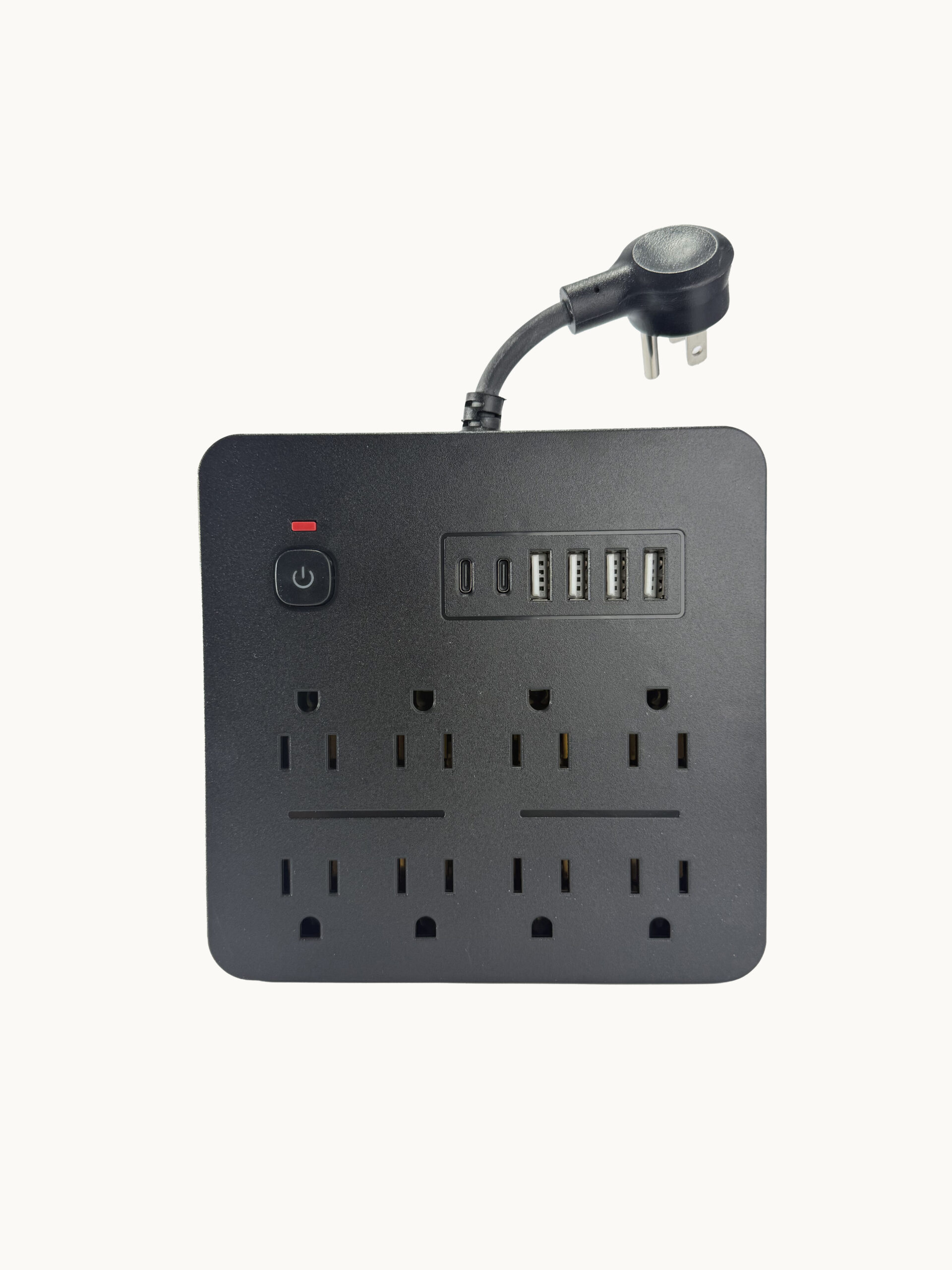 REGLETA MULTITOMA CUADRADA COLOR NEGRO CON 8 TOMAS AC Y 6 PUERTOS USB - Image 3