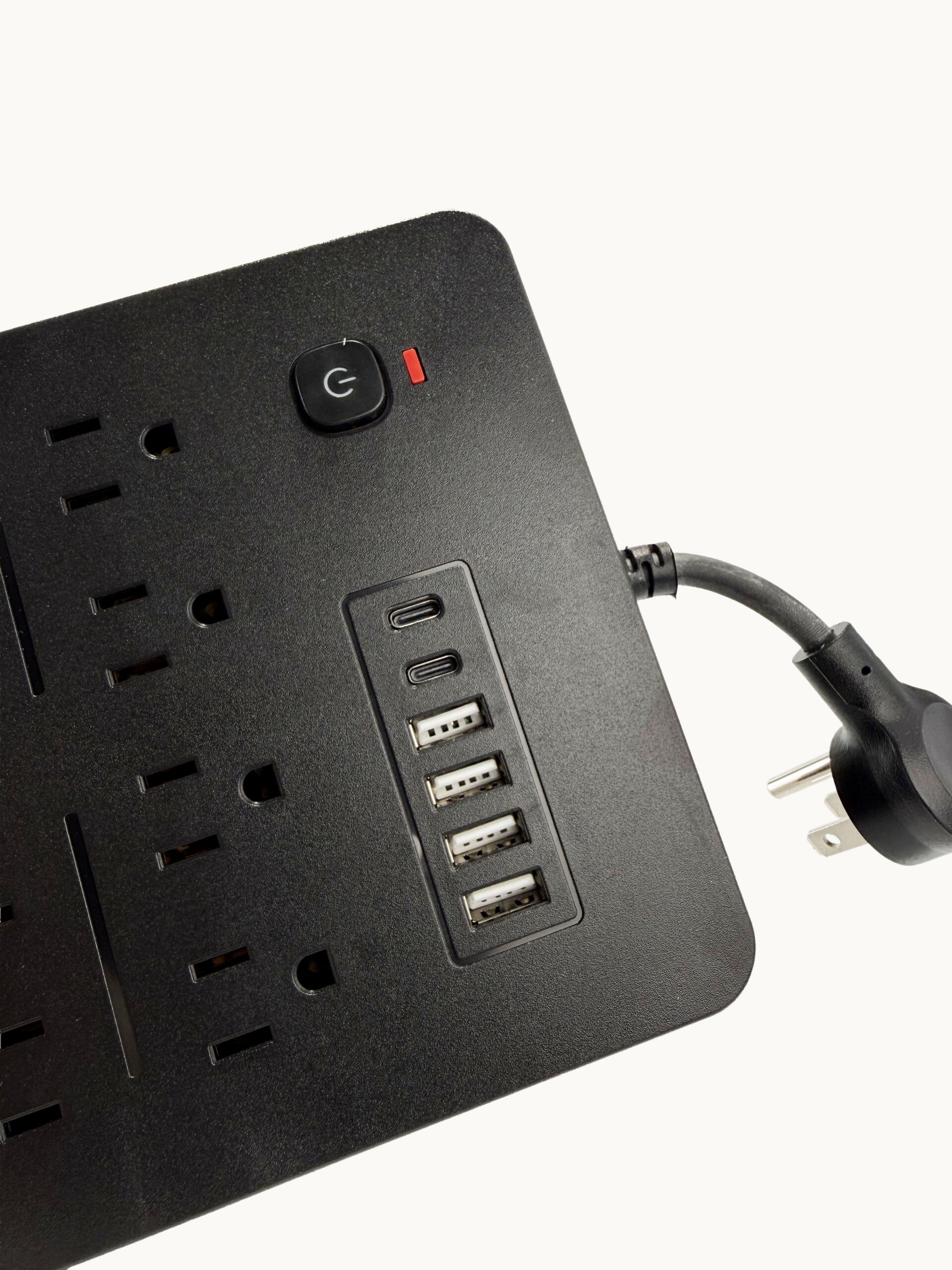 REGLETA MULTITOMA CUADRADA COLOR NEGRO CON 8 TOMAS AC Y 6 PUERTOS USB - Image 2
