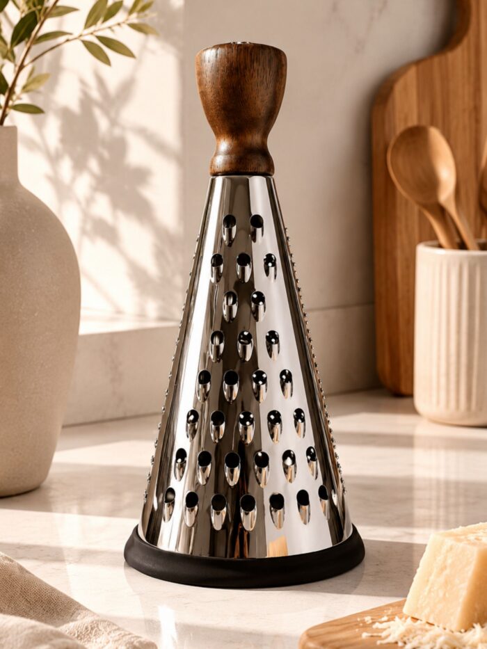 RALLADOR DE COCINA DE ACERO INOXIDABLE CON MANGO DE MADERA