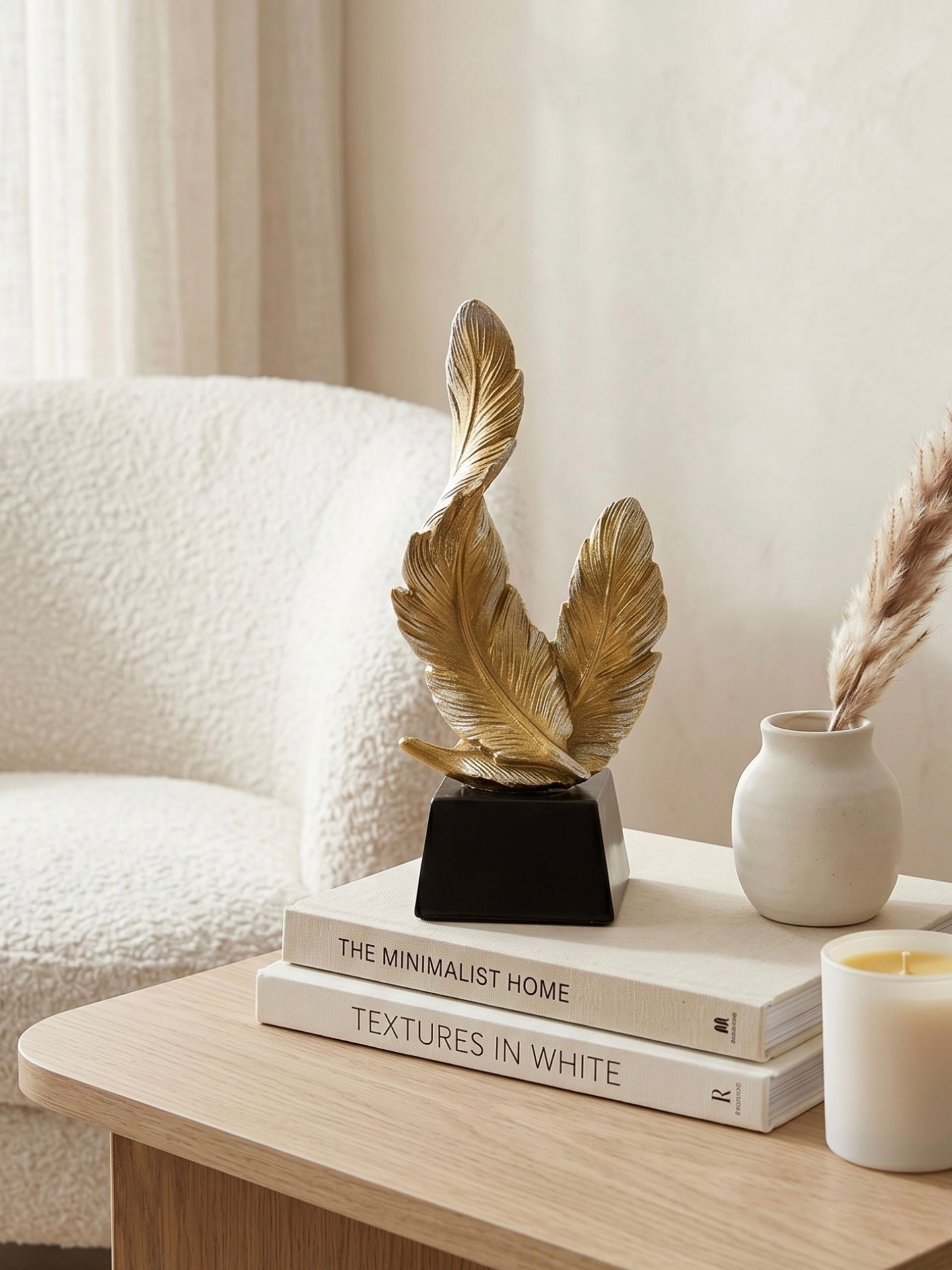 FIGURA DECORATIVA DE PLUMAS DORADAS