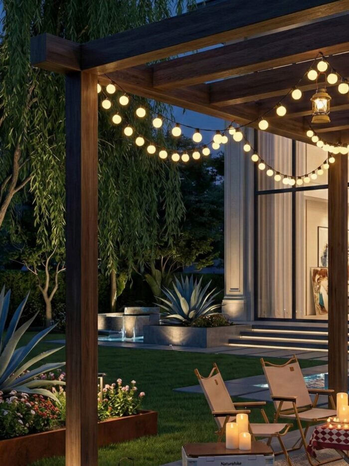 Detalle decorativo con una guirnalda de luces led decorativas 5 metros sobre una estantería