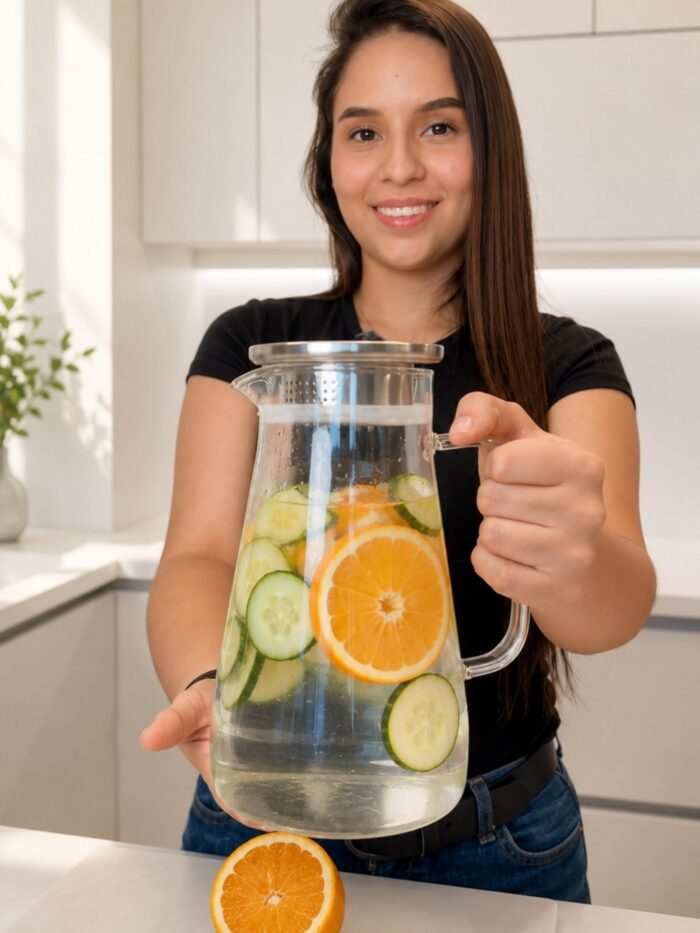 JARRA DE VIDRIO ELEGANTE CON TAPA 1500ML