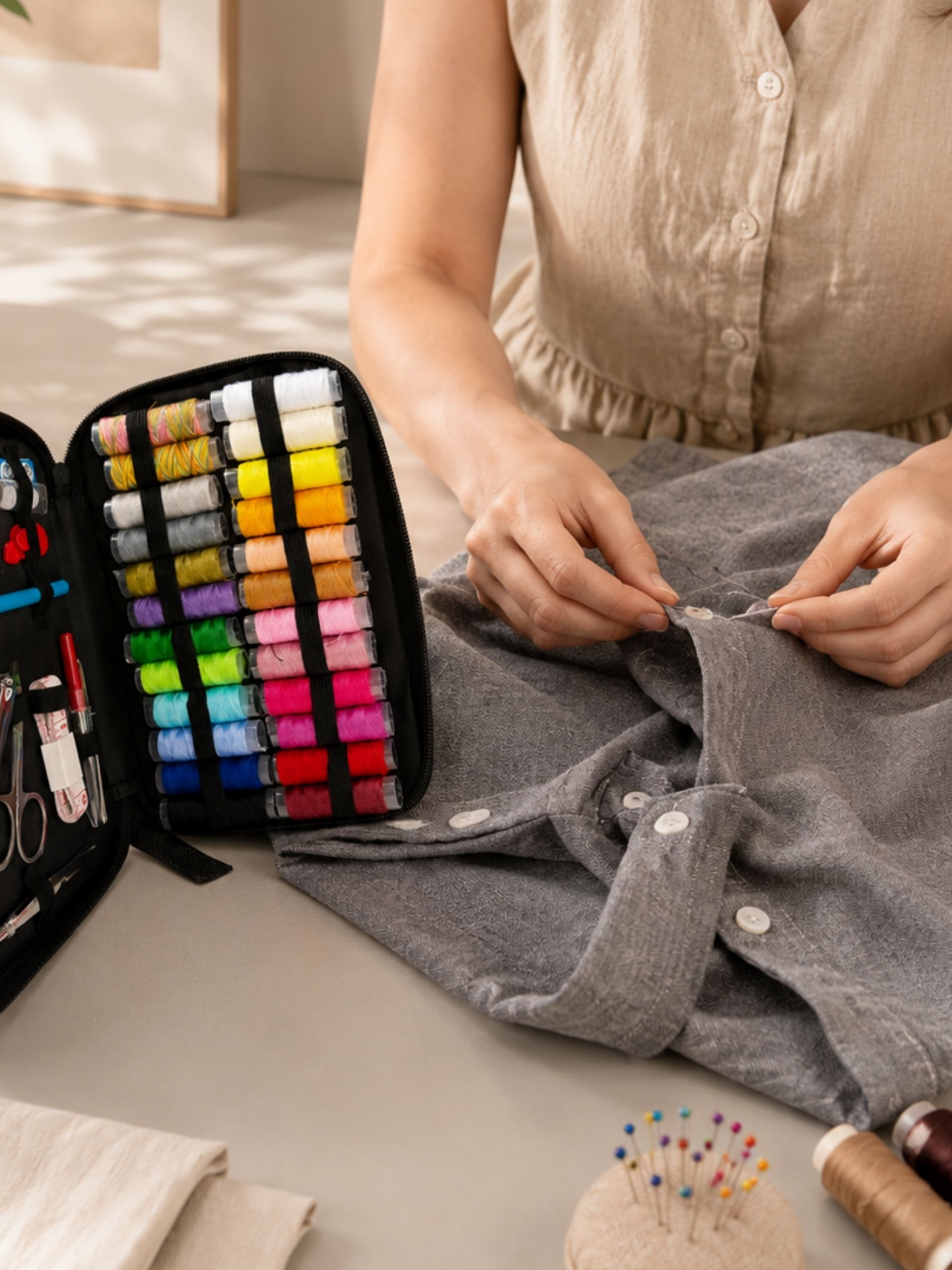 KIT DE COSTURA COMPLETO CON ESTUCHE PORTÁTIL