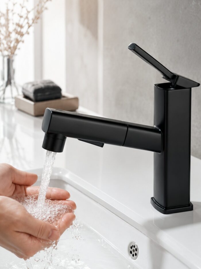 LLAVE DE BAÑO EXTRAÍBLE CON MONOMANDO MODERNO DE LUJO Y TRES TIPOS DE CHORRO