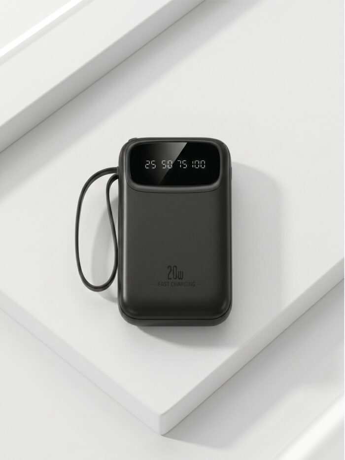 POWER BANK PORTÁTIL 20.000mAh CON CABLES INCORPORADOS Y CARGA RÁPIDA COLOR NEGRO