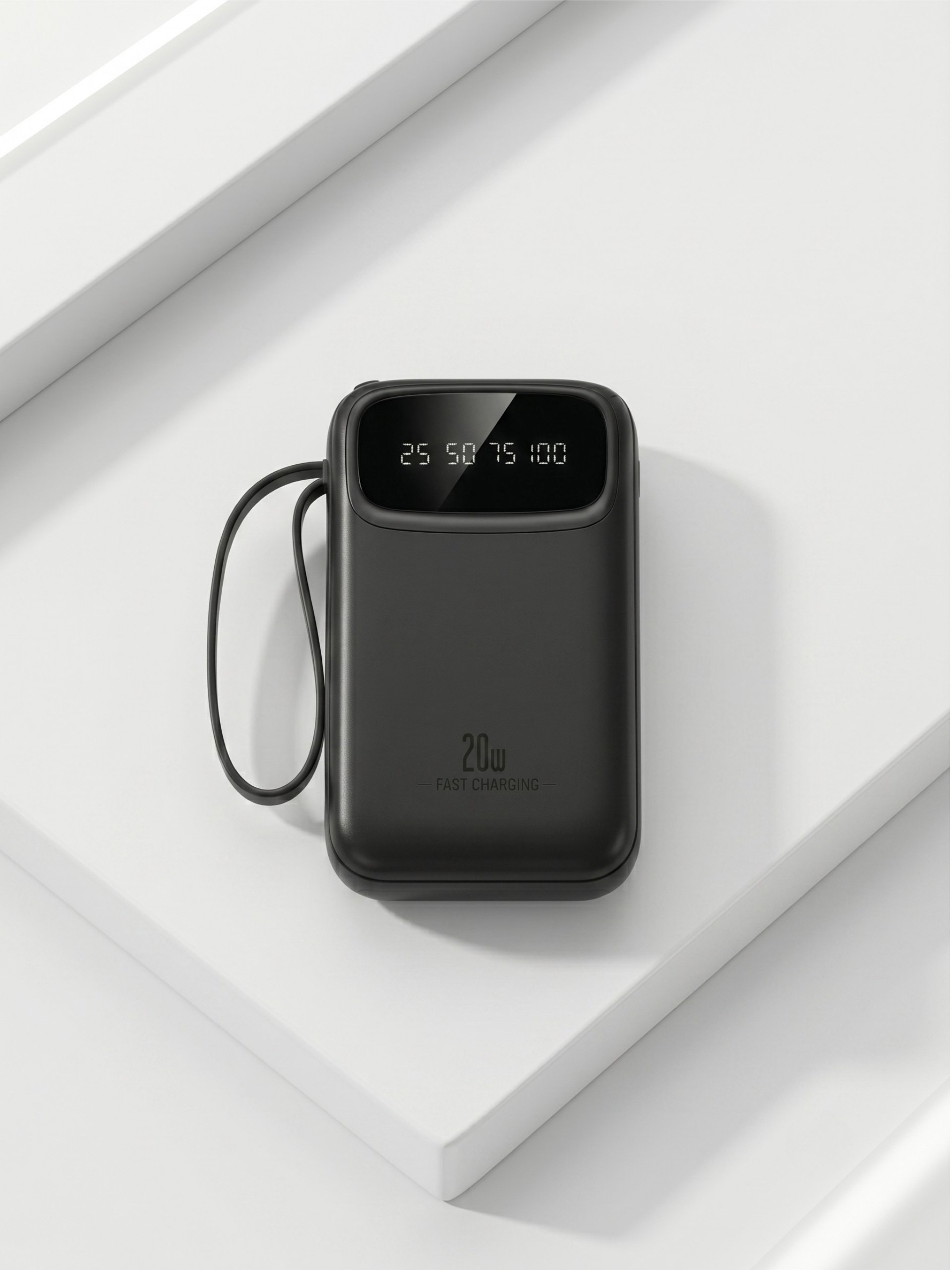 POWER BANK PORTÁTIL 20.000mAh CON CABLES INCORPORADOS Y CARGA RÁPIDA COLOR NEGRO