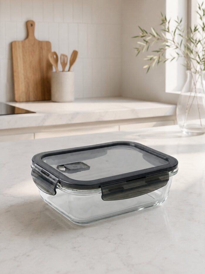 RECIPIENTE HERMÉTICO DE VIDRIO CON TAPA DE SEGURIDAD Y VÁLVULA DE ESCAPE 1000ML