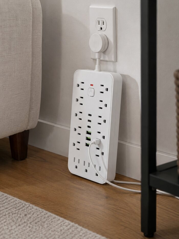 REGLETA MULTITOMA COLOR BLANCO CON PUERTOS USB Y PROTECCIÓN ANTI SOBRECARGA
