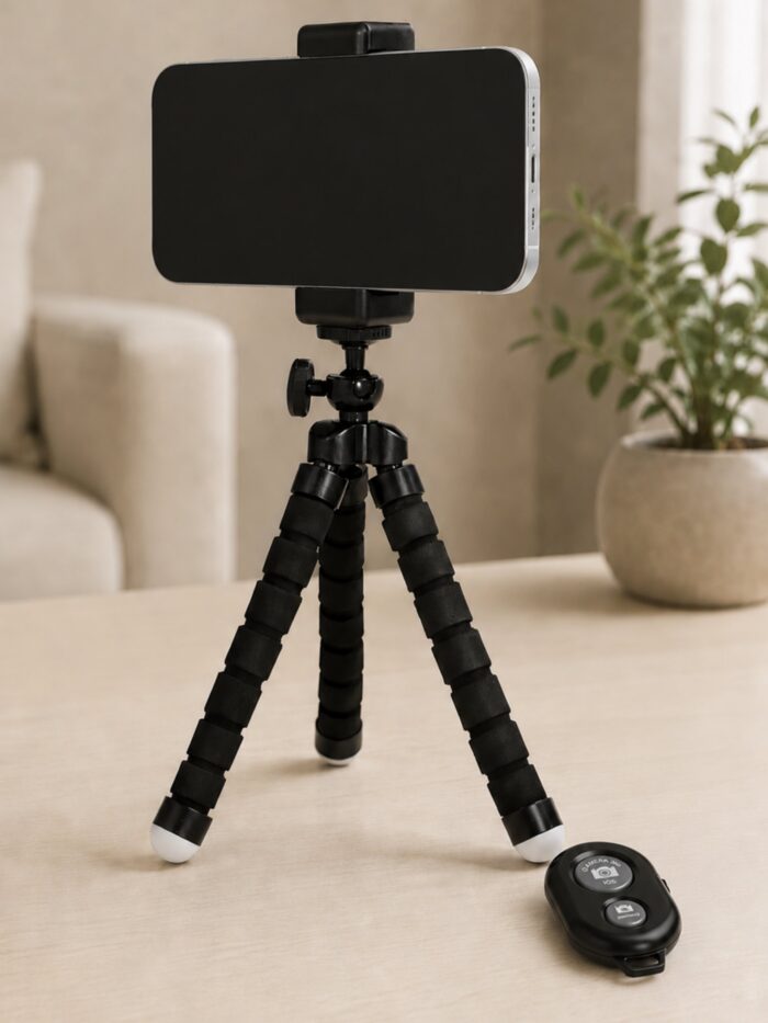 SOPORTE FLEXIBLE PARA TELÉFONO CON TRÍPODE Y CONTROL REMOTO
