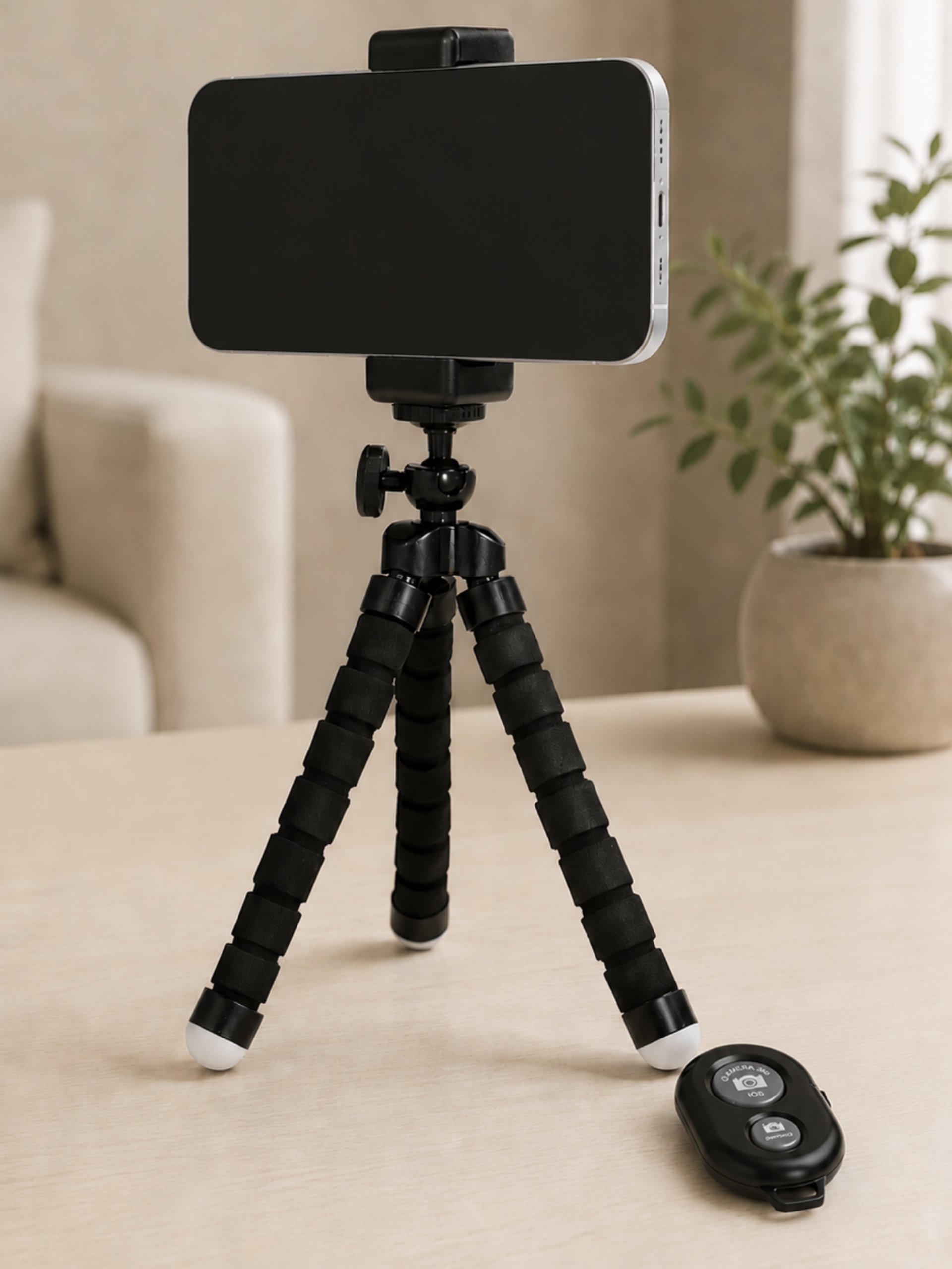 SOPORTE FLEXIBLE PARA TELÉFONO CON TRÍPODE Y CONTROL REMOTO
