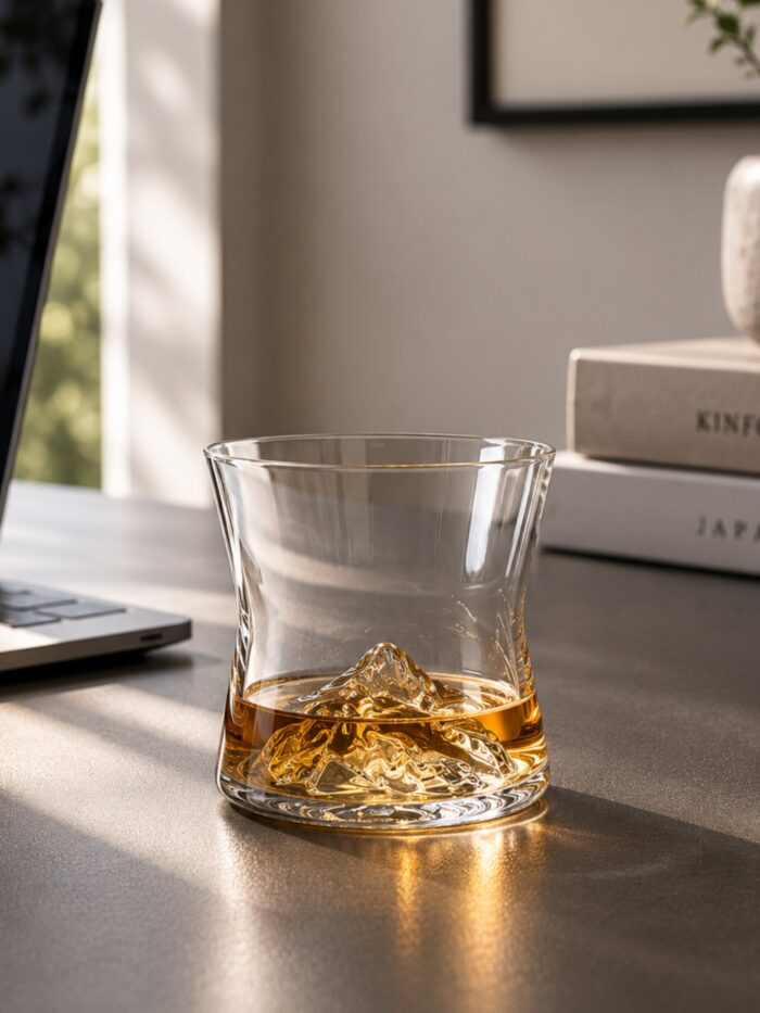 VASO DE VIDRIO DECORATIVO CON BASE TEXTURIZADA TIPO MONTAÑA 260ml