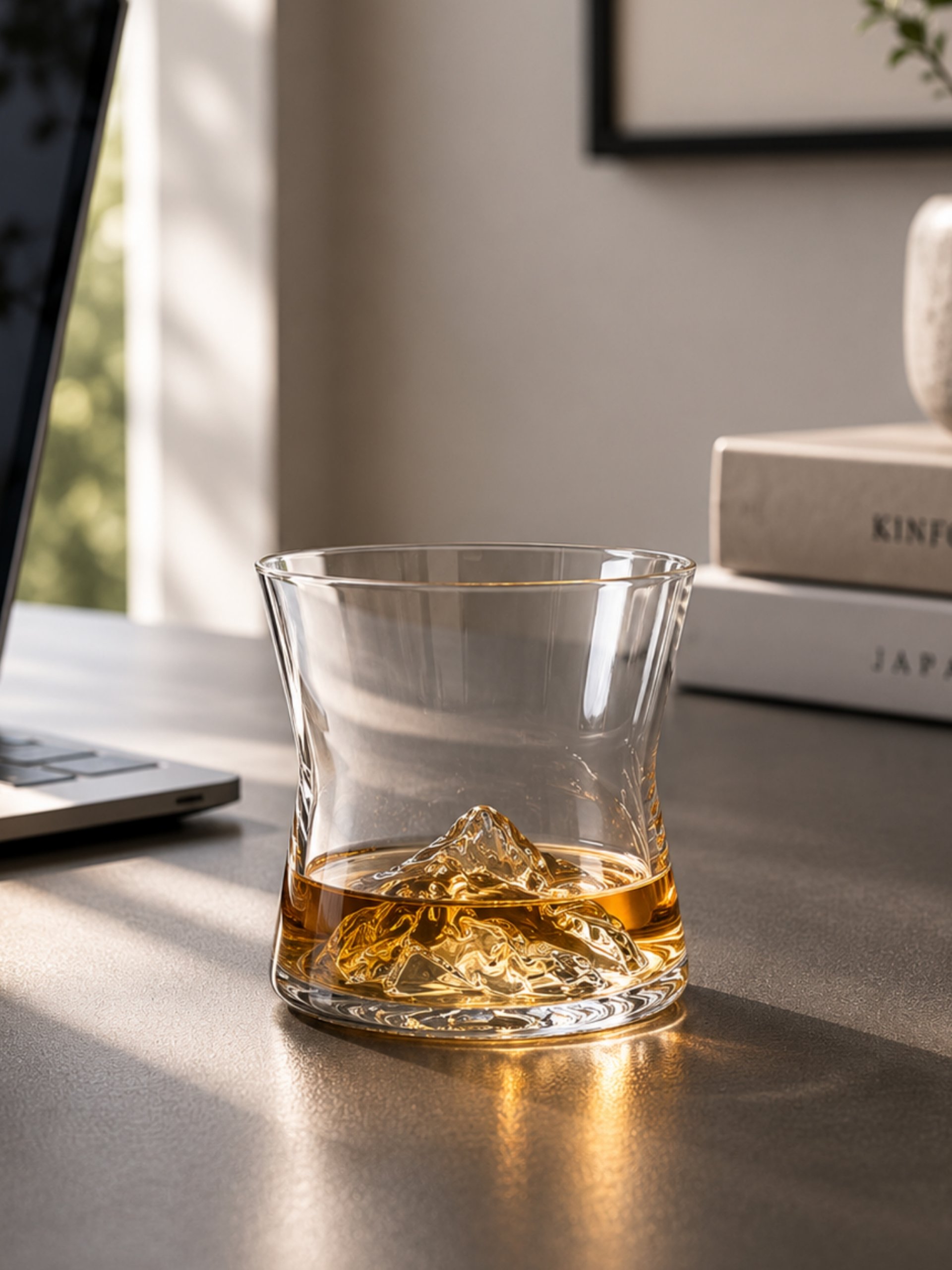 VASO DE VIDRIO DECORATIVO CON BASE TEXTURIZADA TIPO MONTAÑA 260ml
