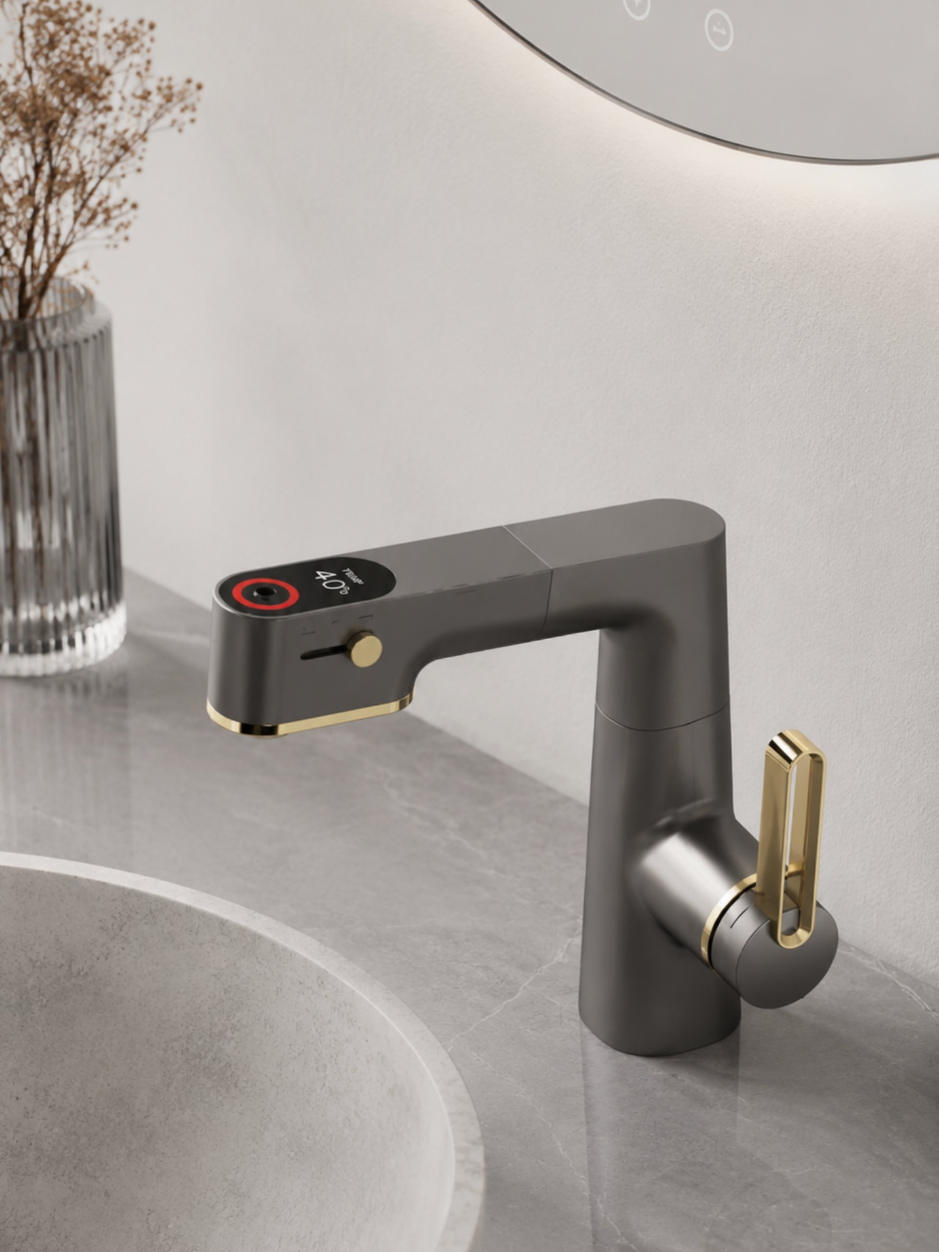 LLAVE INTELIGENTE PARA BAÑO CON PANTALLA DIGITAL LED Y MANGUERA RETRÁCTIL